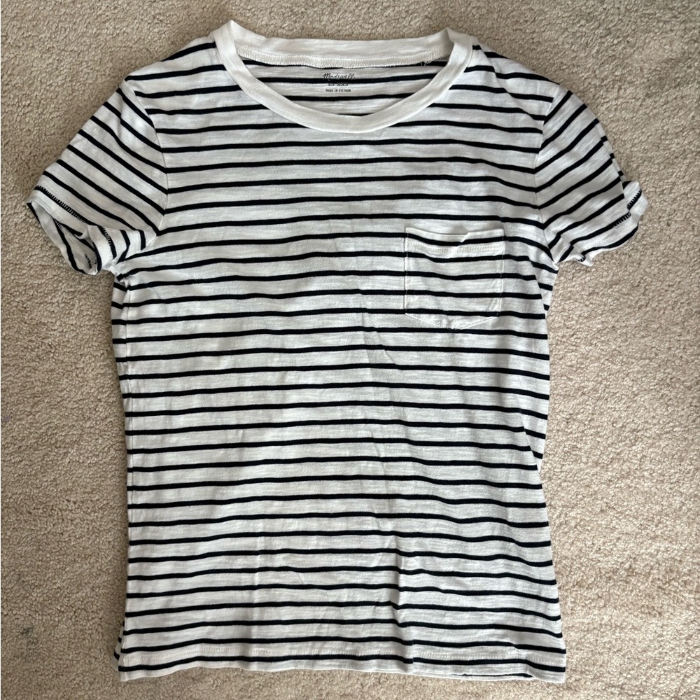 Madewell pocket tee, blue& white, XXS